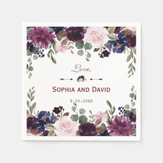 Blåblå Blommigten Bloom Bröllop Pappersservett (Framsidan)