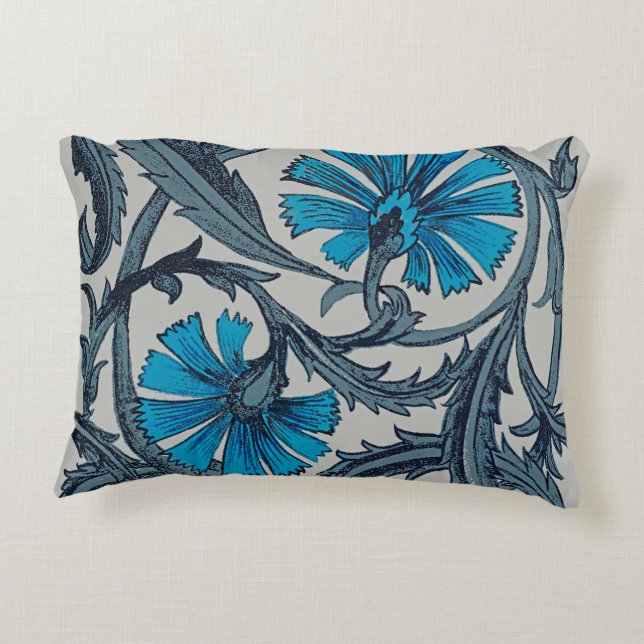 Blåblå blomsterkonst av vintage, rustik prydnadskudde (Baksidan)