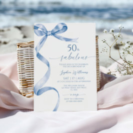 Blåblå Bow 50 och Uppmaning till födelsedag Inbjudningar