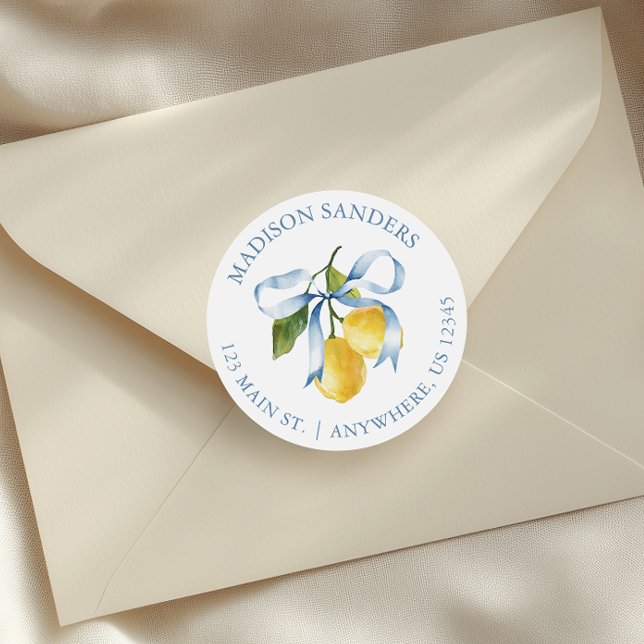 Blåblå Bow Lemons Adress Runt Klistermärke (Skapare uppladdad)