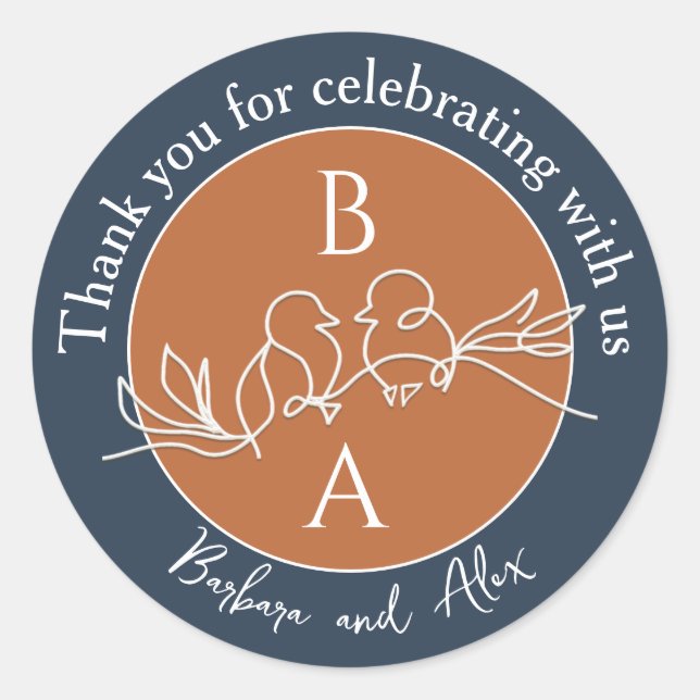 Blåblå Bröllop Tack Runt Klistermärke (Framsida)