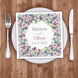 Blåblå burgundy Vin Watercolor Blommigt Bröllop Pappersservett