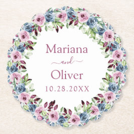 Blåblå burgundy Vin Watercolor Blommigt Bröllop Underlägg Papper