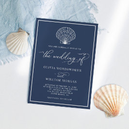 Blåblå Elegant Beach Seashell Bröllop Inbjudningar