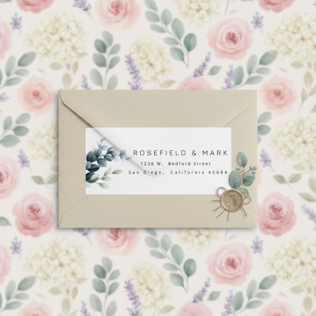 Blåblå eukalyptus gren returadress etikett (Skapare uppladdad)