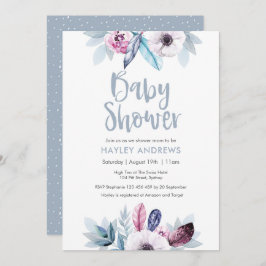 Blåblå fjädrar för blommigt av lila i babyer inbjudningar