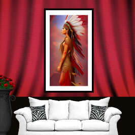 Blåblå fjädrar från indian (röd guld) poster