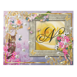 Blåblå fjäril Rosa Flowers Guld Decor Anteckningsblock