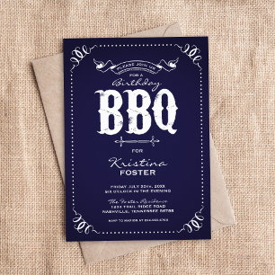 Blåblå Födelsedagsfest-BBQ Inbjudningar