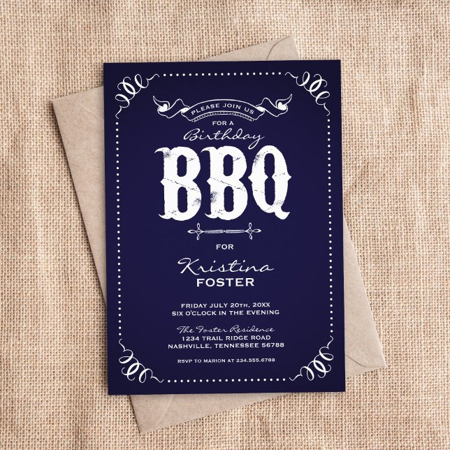 Blåblå Födelsedagsfest-BBQ Inbjudningar (Skapare uppladdad)