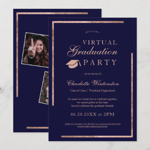 Blåblå foton virtuella Studenten i guld Inbjudningar