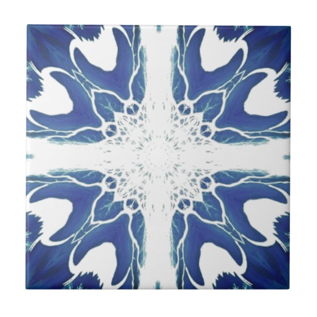 Blåblå geometrisk design i flottan  kakelplatta (Framsidan)