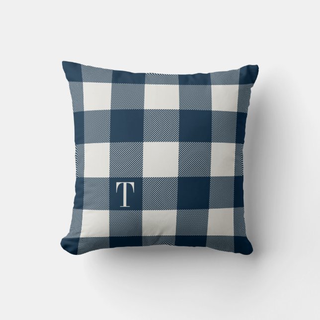 Blåblå Gingham Play Monogrammed Kudde (Framsida)