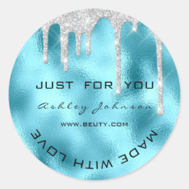 Blåblå glitter med Kärlek Namn i Silver Runt Klistermärke