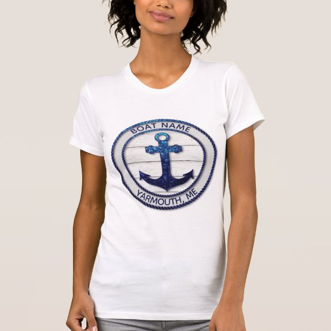 Blåblå Glitter Rope Anchor Nautical Boot T Shirt (Framsida)