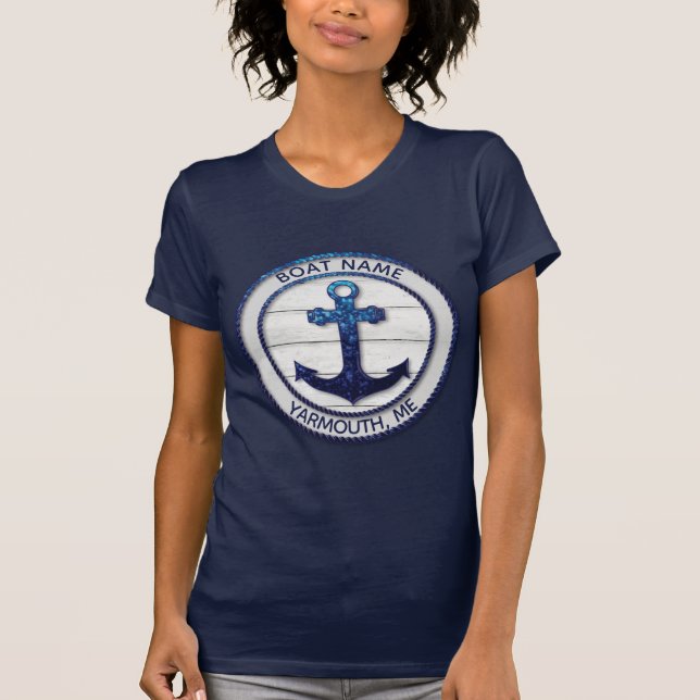 Blåblå Glitter Rope Anchor Nautical Boot T Shirt (Framsida)