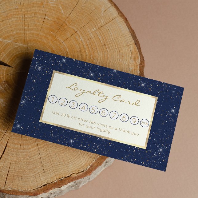 Blåblå gnistran guld glitter mönster lojalitetskort (Luxury navy blue sparkle gold glitter pattern loyalty card)