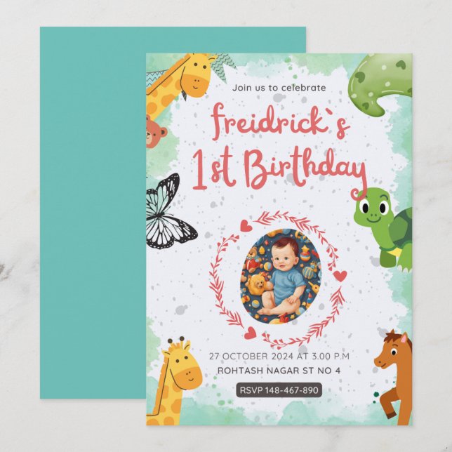 Blåblå grönt blå vatten färg inbjudningar (Fram/baksida)