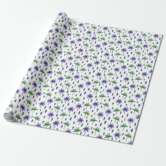 Blåblå Grönten Handflatan Mönster Presentpapper (Utrullad)