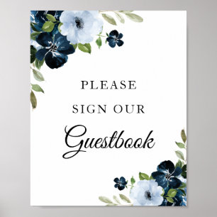 Blåblå guestbook bröllop-tecken för marin blommigt poster