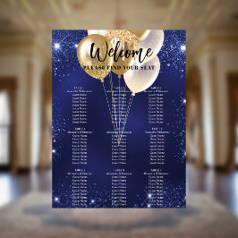 Blåblå guld-ballonger 9 bord-sätesdiagram poster