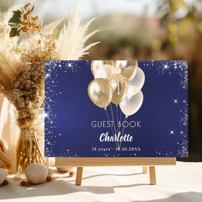 Blåblå guld-ballonger från Guest bok födelsedag (Skapare uppladdad)
