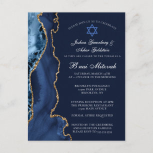 Blåblå Guld B'nai Mitzvah-partiets inbjudan