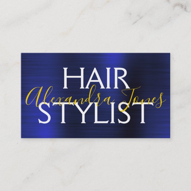 Blåblå Guld Brushed Metall Hair Stylist Visitkort (Framsida)