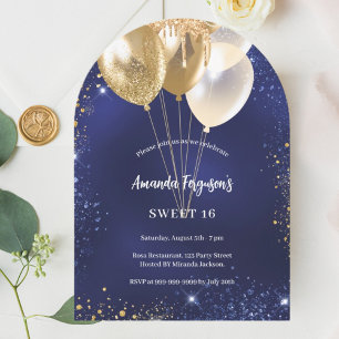 Blåblå guld glitter-ballonger för marsch inbjudningar