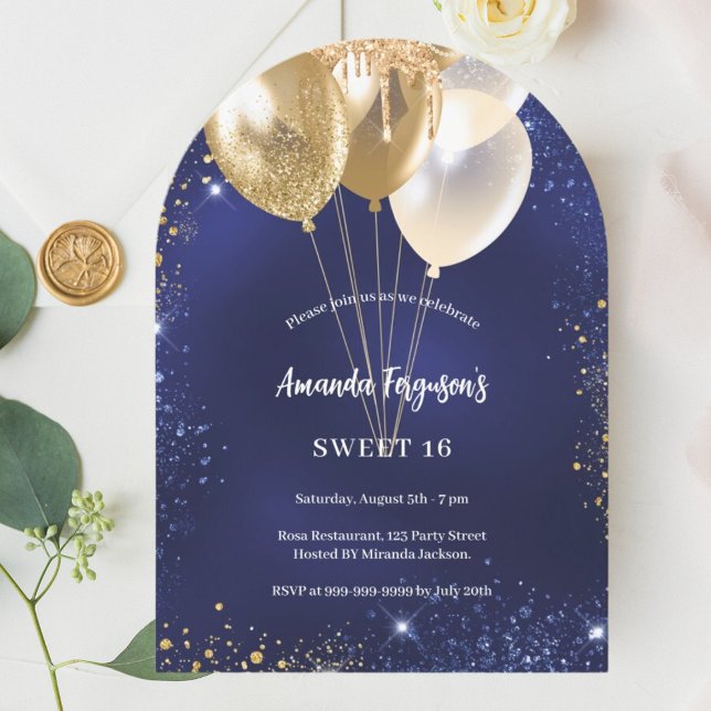 Blåblå guld glitter-ballonger för marsch inbjudningar (Skapare uppladdad)
