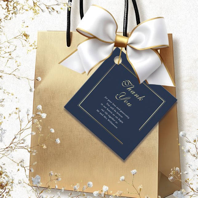 Blåblå Guld Gräns Elegant bröllop Tack Gåvor Etiketter (Skapare uppladdad)