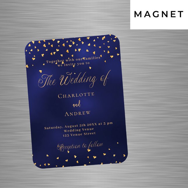 Blåblå guld-hjärtan - lyxinbjudan till bröllopsbrö magnet (Skapare uppladdad)