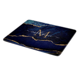 Blåblå Guld-marble-skärningen i Monogarm Namn