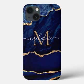 Blåblå Guld-marmor din Brev Namn iphone case