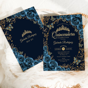 Blåblå Guld Quinceanera Inbjudningar