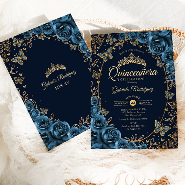 Blåblå Guld Quinceanera Inbjudningar (Skapare uppladdad)
