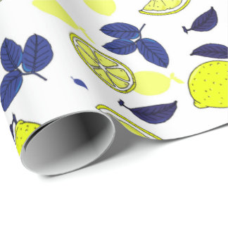Blåblå Gulten Lemons Mönster Presentpapper