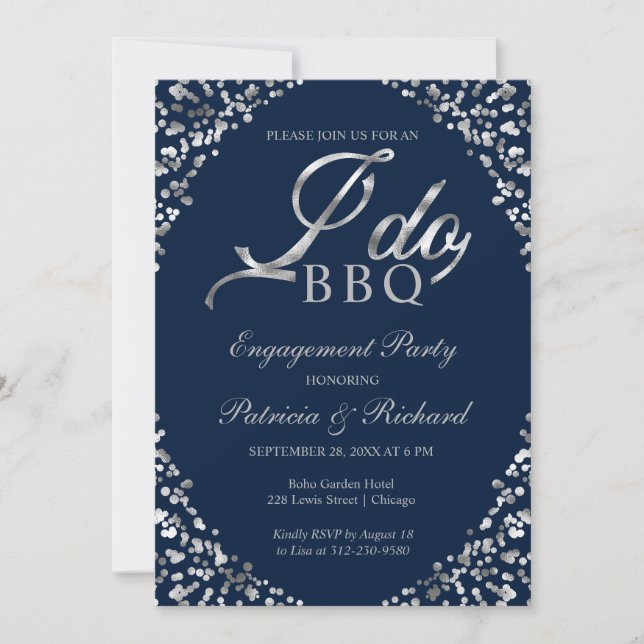 Blåblå I-Förlovningsfest för Silver BQ Meddelande (Framsida)