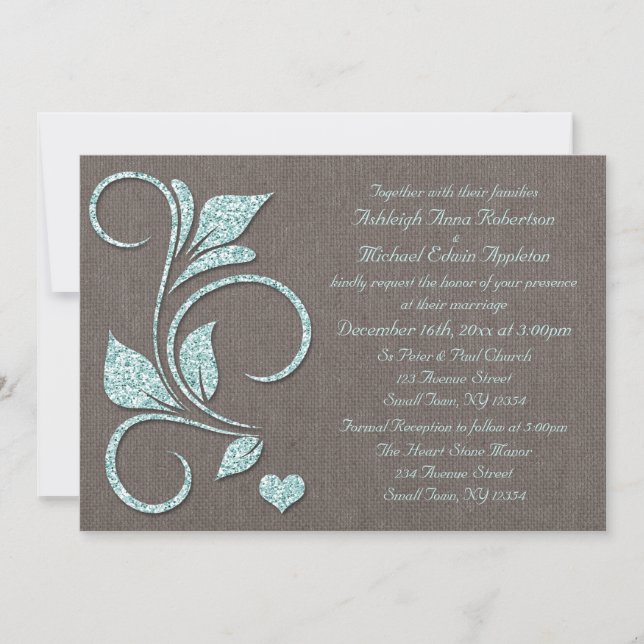 Blåblå inbjudan till Glitter Rustic Wedding (Framsida)