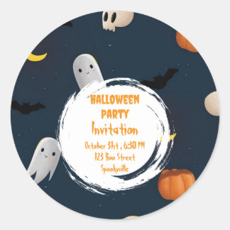 Blåblå inbjudan till Spooky Halloween fest Runt Klistermärke