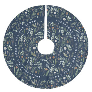 Blåblå julklapp modern botanisk gåva julgransmatta borstad polyester