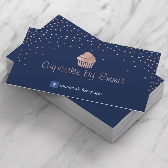 Blåblå konfetti Ro Guld Cuptårta Modern Confetti Visitkort (Skapare uppladdad)