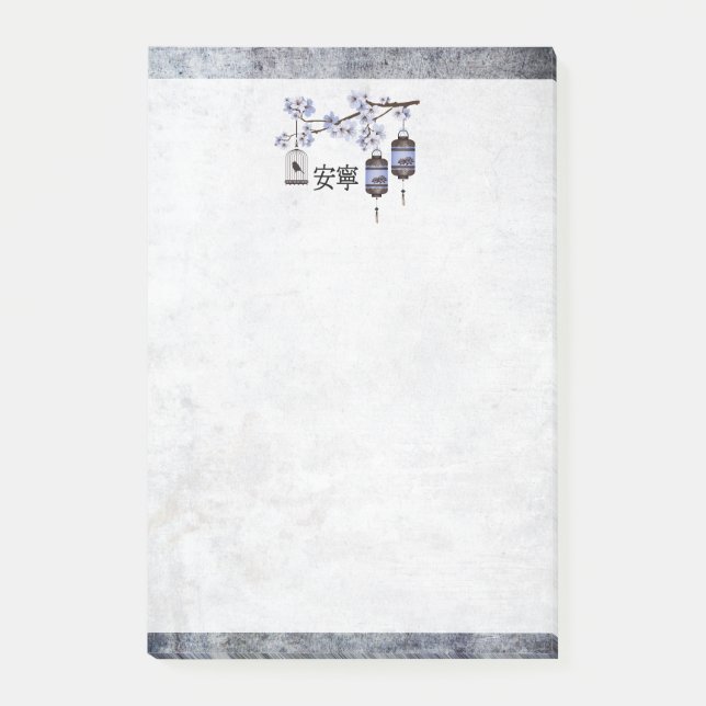 Blåblå lantern och en fågel "Fräcklig" Post-it Block (Framsida)