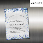 Blåblå lyx i silver magnetisk inbjudningskort<br><div class="desc">För elegant 21:a födelsedag (eller någon annan ålder). En faux silver tittar bakgrund. Dekorerad med marin blå faux glitter,  gnistor. Anpassa och lägg till information om namn,  ålder och party. Namn är skrivet med ett handskript i stil</div>