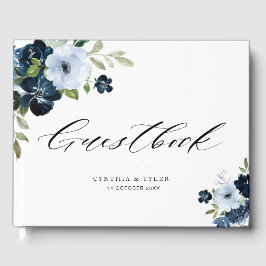 Blåblå marin blommigt bröllop guestbook gästböcker