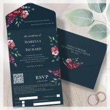 Blåblå marin | Burgundisk Blommigt | OSA av QR-kod