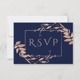 Blåblå marin | Elegant Ro Guld Foliage Bröllop OSA Kort