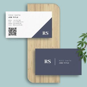 Blåblå marin Monogram Snyggt QR-kod Visitkort
