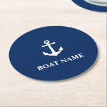 Blåblå marinkrånflotta för havets Namn och Vintage Underlägg Papper Rund<br><div class="desc">Din Anpassningsbar Boat Namn & Vintage Nautical Anchor Navy Blue Round Papper Underlägg.</div>
