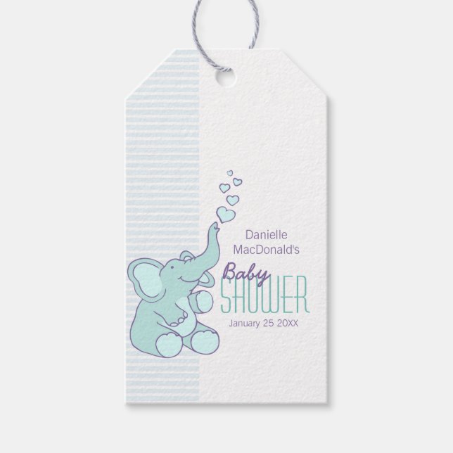 Blåblå märkre för elefantbabyduschpresenter presentetikett (Framsidan)